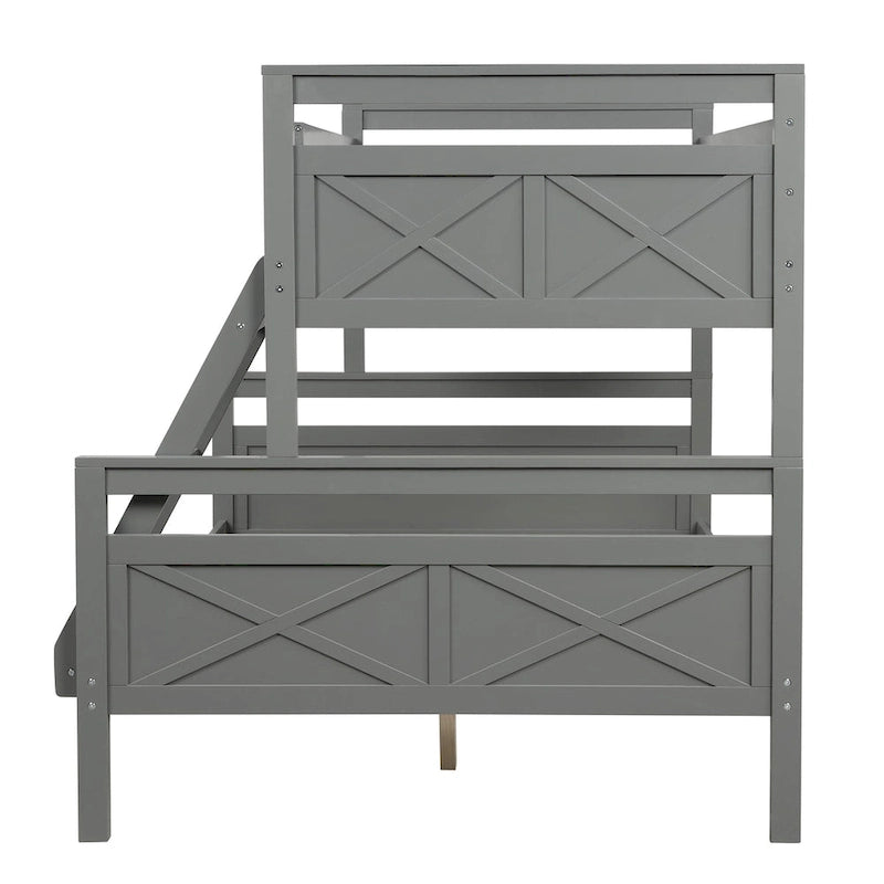 Lit superposé jumeau sur grand, gris/blanc, avec échelle inclinée, 2 couchages