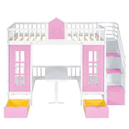 Lit superposé rose jumeau sur jumeau style clôture pour 2 enfants
