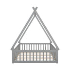 Lit au sol tipi avec barrières de sécurité, lattes et porte – Deux places, 1 personne (Naturel/Blanc/Gris)