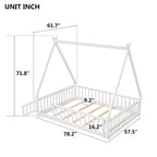 Lit au sol tipi avec barrières de sécurité, lattes et porte – Deux places, 1 personne (Naturel/Blanc/Gris)