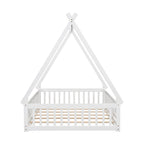 Lit au sol tipi avec barrières de sécurité, lattes et porte – Deux places, 1 personne (Naturel/Blanc/Gris)