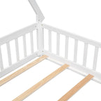 Lit au sol tipi avec barrières de sécurité, lattes et porte – Deux places, 1 personne (Naturel/Blanc/Gris)