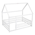Lit cabane toit de la Maison Blanche avec barrière, pin massif, 1 personne