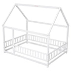 Lit cabane toit de la Maison Blanche avec barrière, pin massif, 1 personne