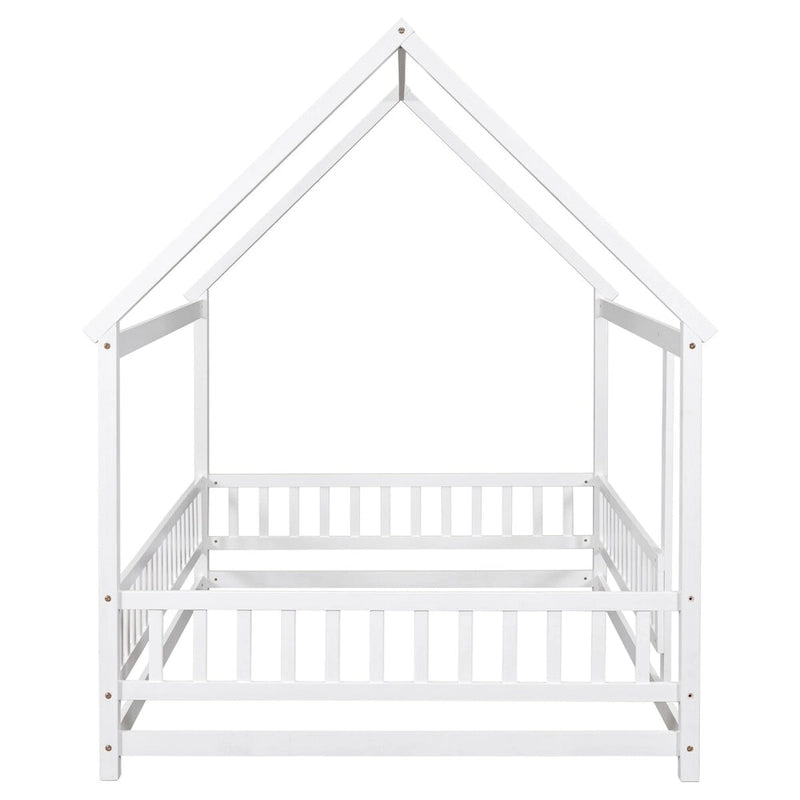 Lit cabane toit de la Maison Blanche avec barrière, pin massif, 1 personne