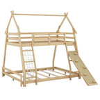 Lit superposé double sur grand format naturel avec filet d'escalade et rampe, pour 2 personnes