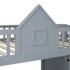 Lit superposé surélevé une place et demie / une place et demie rose / gris / blanc avec tiroirs et escalier de rangement, 2 personnes