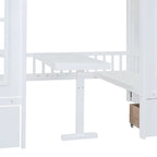 Lit superposé surélevé une place et demie / une place et demie rose / gris / blanc avec tiroirs et escalier de rangement, 2 personnes