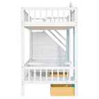 Lit superposé jumeau sur jumeau avec table convertible, bleu/rose/blanc, 2 couchages