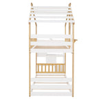 Lit superposé jumeau-sur-jumeau gris/blanc avec escalier et rangement, 2 couchages