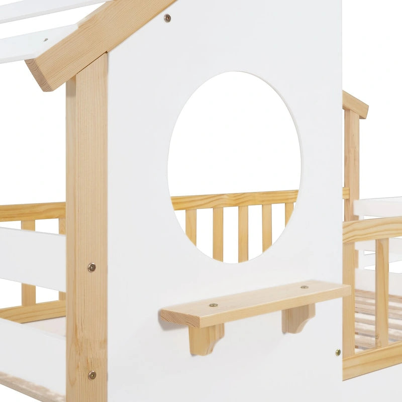 Lit superposé jumeau-sur-jumeau gris/blanc avec escalier et rangement, 2 couchages
