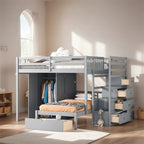 Full Over Twin Bunk Bed with Wardrobe,Drawers