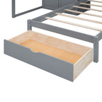 Lit superposé double/simple blanc/gris avec armoire et tiroirs, 2 couchages