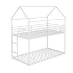 Lit superposé en métal de style cabane Noir/Blanc avec échelle, double sur double, pour 2 personnes
