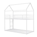 Lit superposé en métal de style cabane Noir/Blanc avec échelle, double sur double, pour 2 personnes