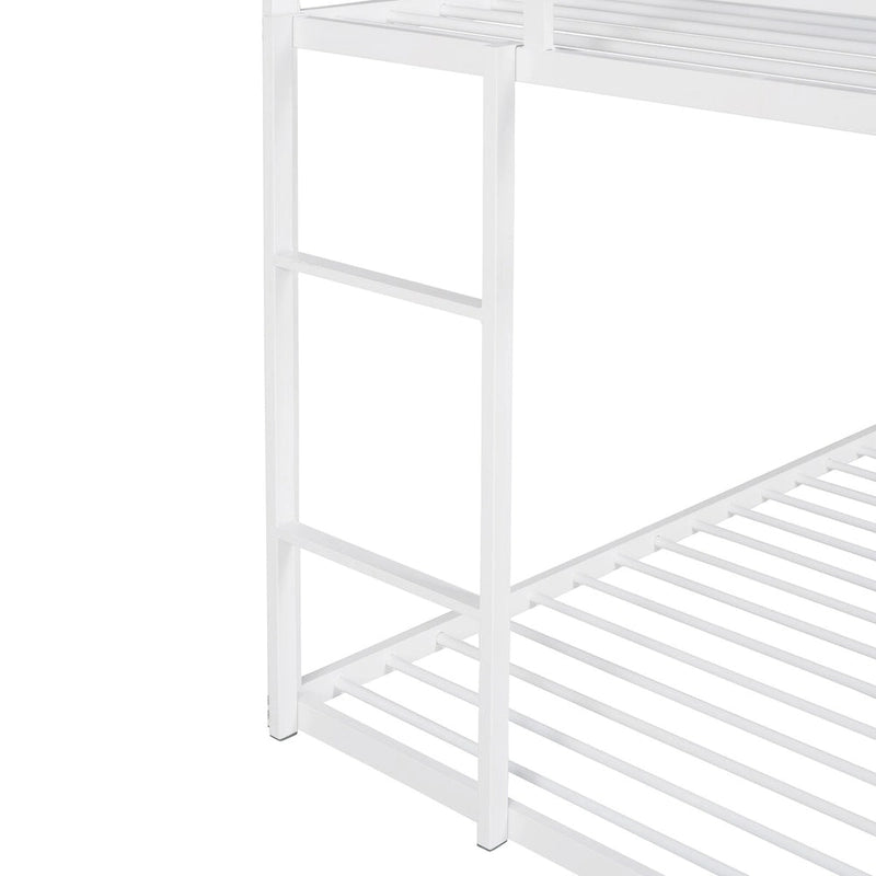 Lit superposé en métal de style cabane Noir/Blanc avec échelle, double sur double, pour 2 personnes