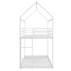 Lit superposé en métal de style cabane Noir/Blanc avec échelle, double sur double, pour 2 personnes