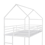 Lit superposé en métal de style cabane Noir/Blanc avec échelle, double sur double, pour 2 personnes