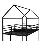 Lit superposé en métal de style cabane Noir/Blanc avec échelle, double sur double, pour 2 personnes