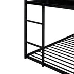 Lit superposé en métal de style cabane Noir/Blanc avec échelle, double sur double, pour 2 personnes