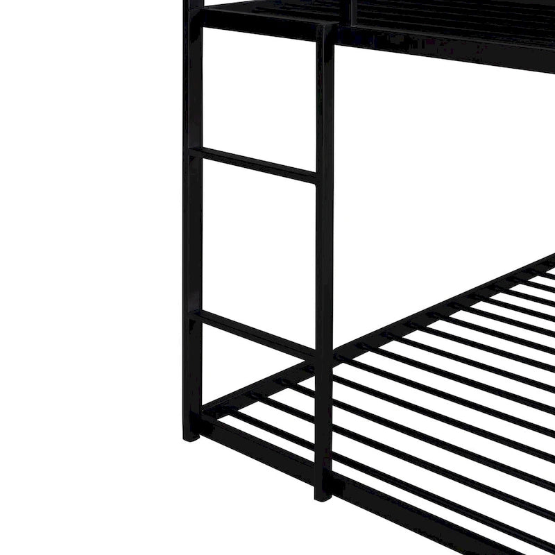 Lit superposé en métal de style cabane Noir/Blanc avec échelle, double sur double, pour 2 personnes