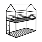 Lit superposé en métal de style cabane Noir/Blanc avec échelle, double sur double, pour 2 personnes