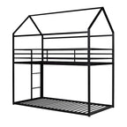Lit superposé en métal de style cabane Noir/Blanc avec échelle, double sur double, pour 2 personnes