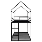 Lit superposé en métal de style cabane Noir/Blanc avec échelle, double sur double, pour 2 personnes