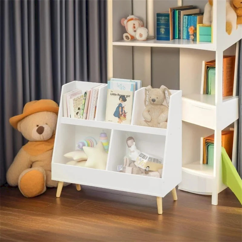 Étagère à livres blanche pour enfants avec organiseur de jouets, étagère de rangement à 5 casiers pour 1 enfant