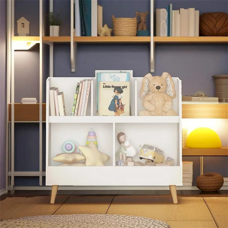Étagère à livres blanche pour enfants avec organiseur de jouets, étagère de rangement à 5 casiers pour 1 enfant
