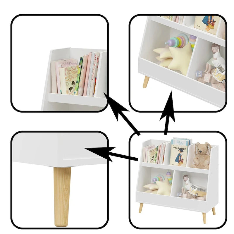 Étagère à livres blanche pour enfants avec organiseur de jouets, étagère de rangement à 5 casiers pour 1 enfant
