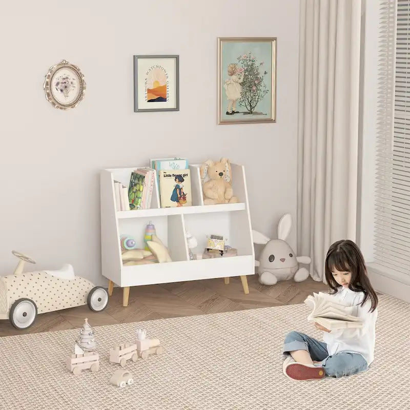 Étagère à livres blanche pour enfants avec organiseur de jouets, étagère de rangement à 5 casiers pour 1 enfant