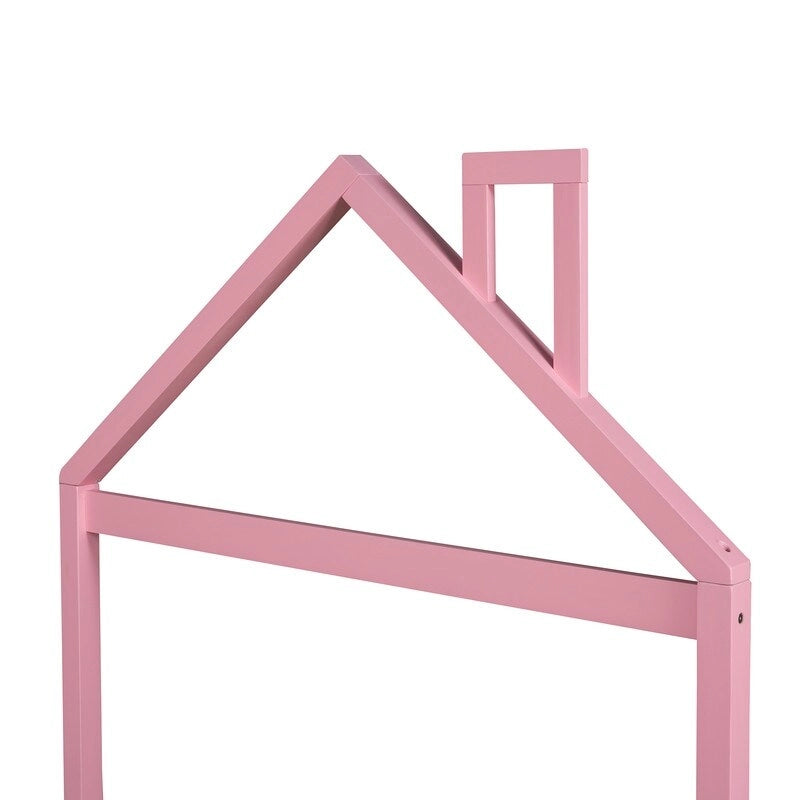 Lit plateforme en bois rose/vert en forme de maison, taille double, pour 1 enfant