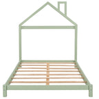 Lit plateforme en bois rose/vert en forme de maison, taille double, pour 1 enfant