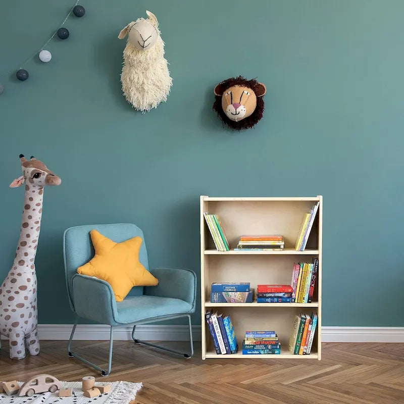 RRI Goods Montessori 42H Bookshelf with 3 Shelves, Birch Wood Bookacse for Organizing Toys and Craft Kids