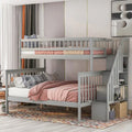 Gray Twin Over Full Solid Wood Bunk Bed with Storage Staircase, Convertible to Two Beds