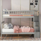 Lit superposé gris double/complet avec escalier de rangement, convertible en 2 lits