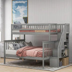 Lit superposé gris double/complet avec escalier de rangement, convertible en 2 lits