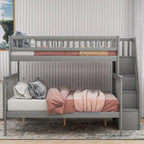 Lit superposé gris double/complet avec escalier de rangement, convertible en 2 lits