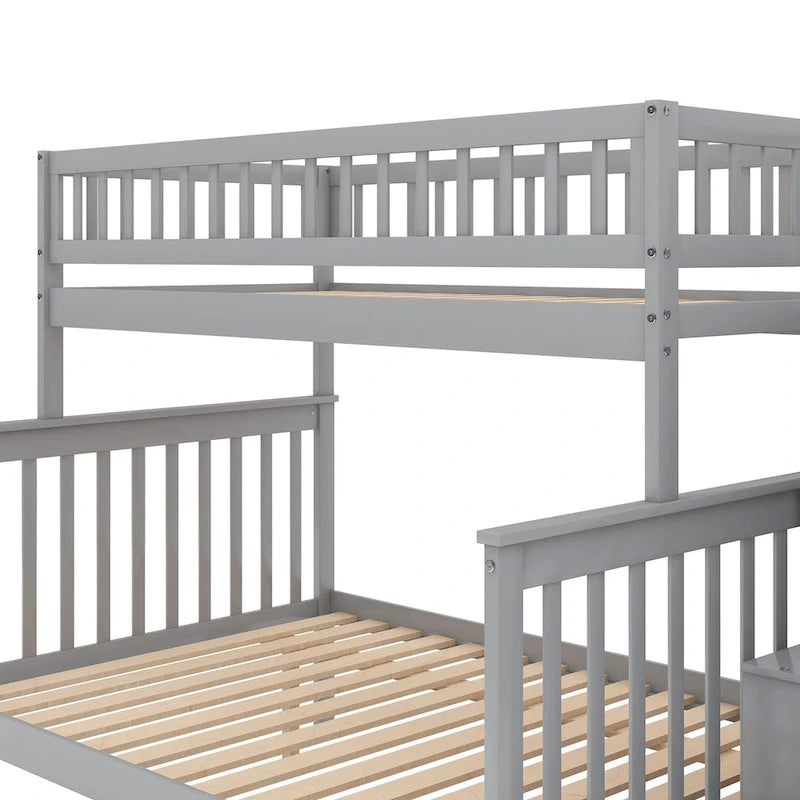 Lit superposé gris double/complet avec escalier de rangement, convertible en 2 lits