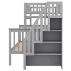 Lit superposé gris double/complet avec escalier de rangement, convertible en 2 lits