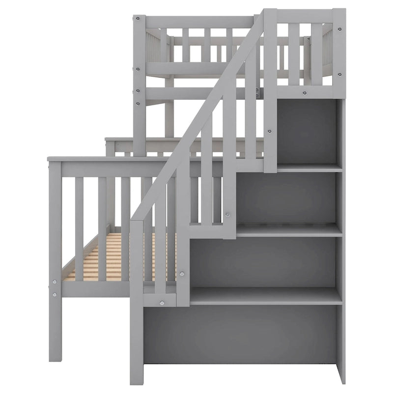 Lit superposé gris double/complet avec escalier de rangement, convertible en 2 lits