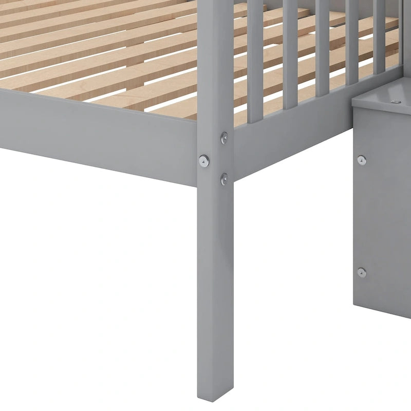 Lit superposé gris double/complet avec escalier de rangement, convertible en 2 lits