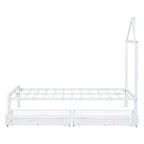 Lit jumeau plate-forme en métal noir/rose/blanc avec 2 tiroirs de rangement, tête de lit en forme de maison, simple