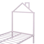 Lit jumeau plate-forme en métal noir/rose/blanc avec 2 tiroirs de rangement, tête de lit en forme de maison, simple
