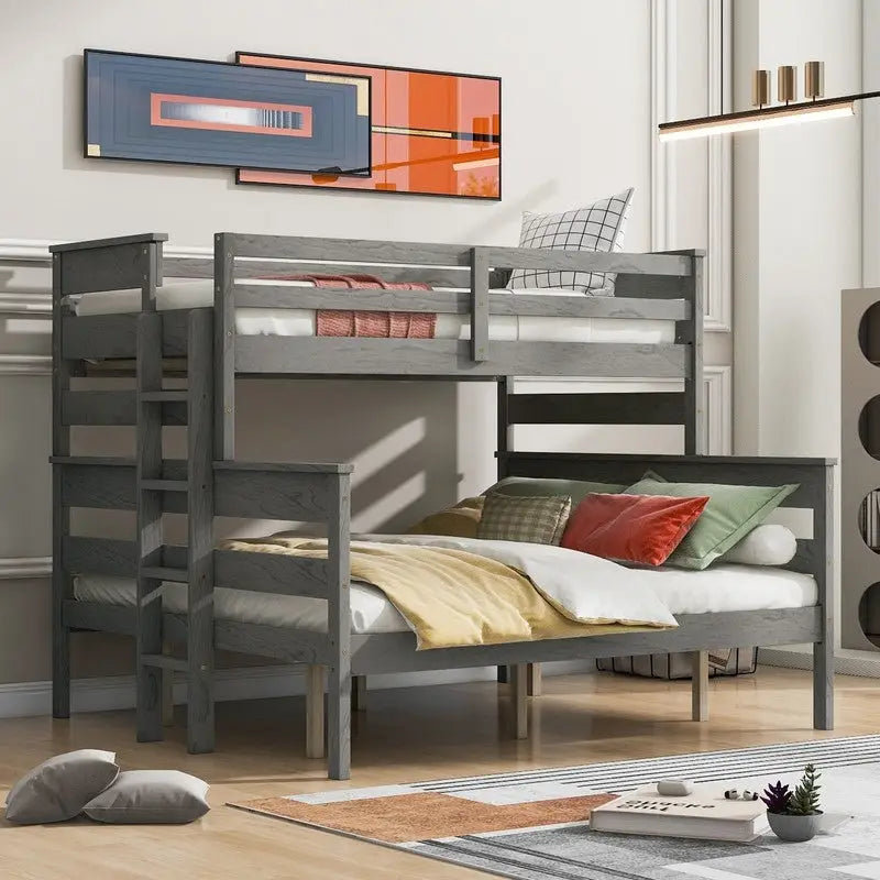Lit superposé double XL gris/blanc avec échelle, 2 personnes