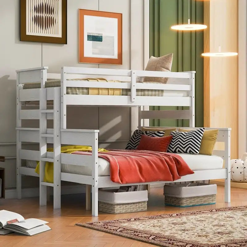Lit superposé double XL gris/blanc avec échelle, 2 personnes