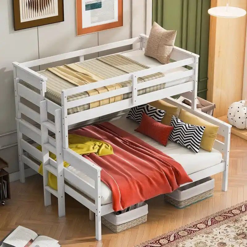 Lit superposé double XL gris/blanc avec échelle, 2 personnes
