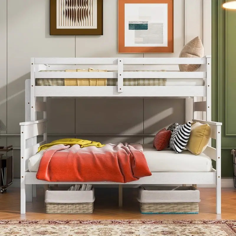 Lit superposé double XL gris/blanc avec échelle, 2 personnes