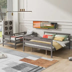 Lit superposé double XL gris/blanc avec échelle, 2 personnes